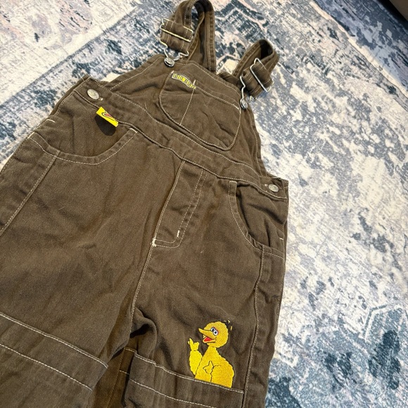 VTG Rare Sesame Street Big Bird Corduroy Overalls 4T | 90s Kidcore Brown Y2K - Picture 2 of 9